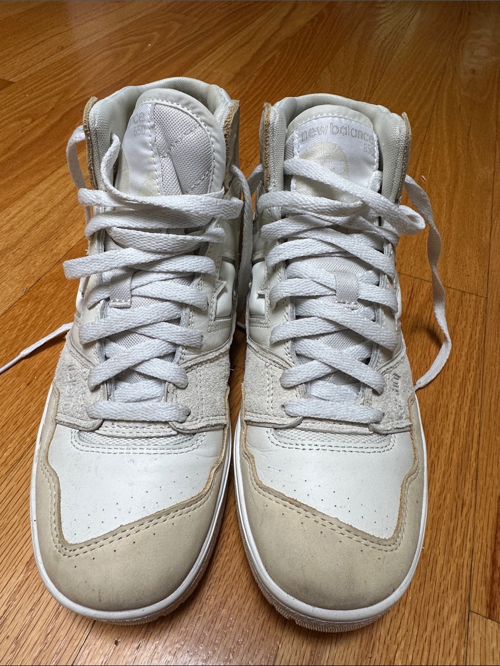 Men’s New Balance 650 White High-Top Sneakers with Beige Accents